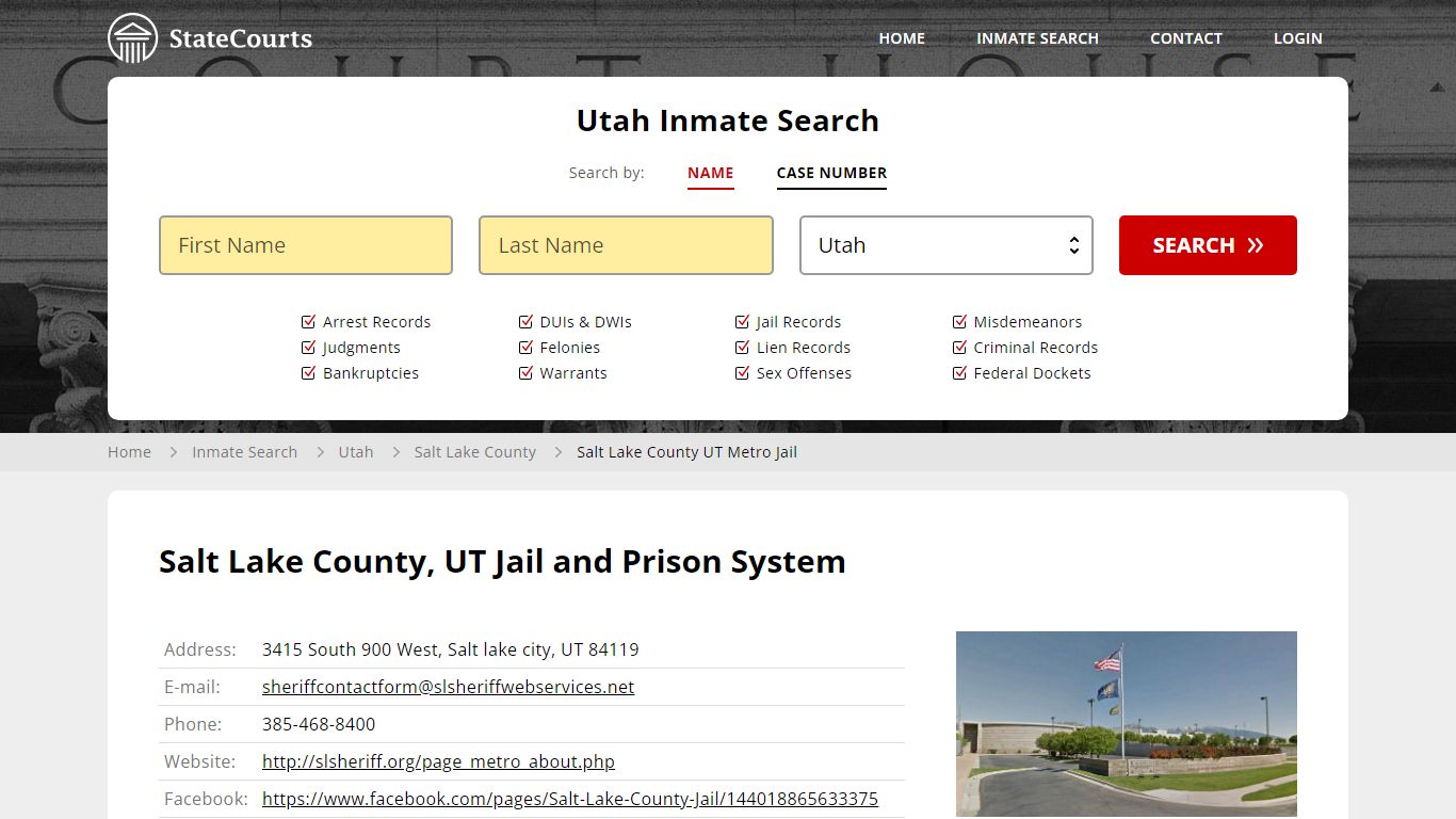 Salt Lake County UT Metro Jail Inmate Records Search, Utah - StateCourts